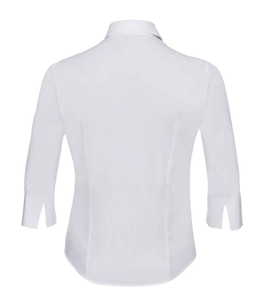 Russell Russell Athletic Collection Ladies 3/4 Sleeve Easy Care Fitted Shirt White