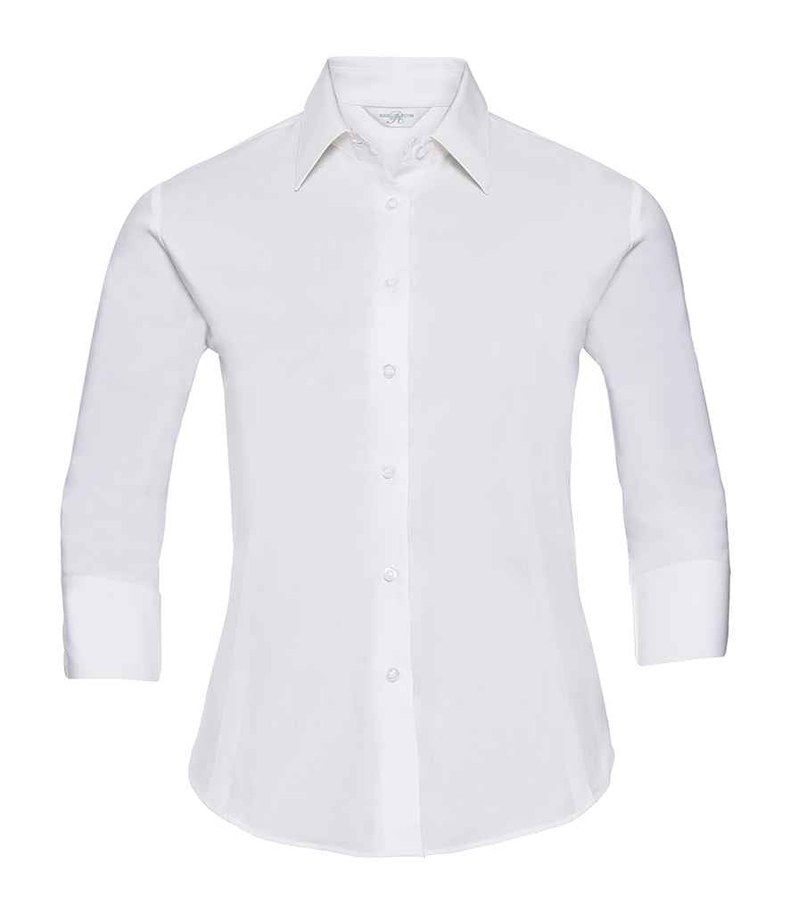 Russell Russell Athletic Collection Ladies 3/4 Sleeve Easy Care Fitted Shirt White
