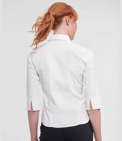 Russell Russell Athletic Collection Ladies 3/4 Sleeve Easy Care Fitted Shirt White