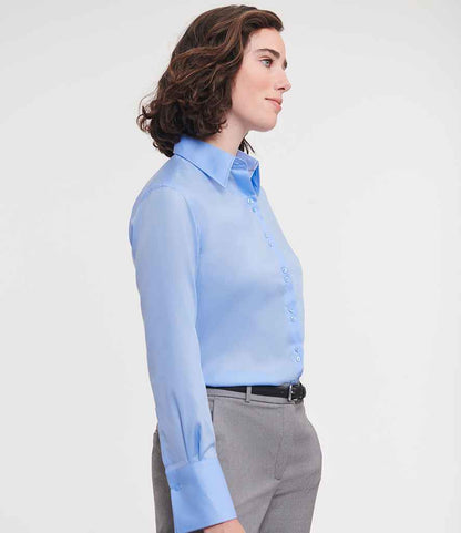 Russell Russell Athletic Collection Ladies Long Sleeve Ultimate Non-Iron Shirt Bright Sky