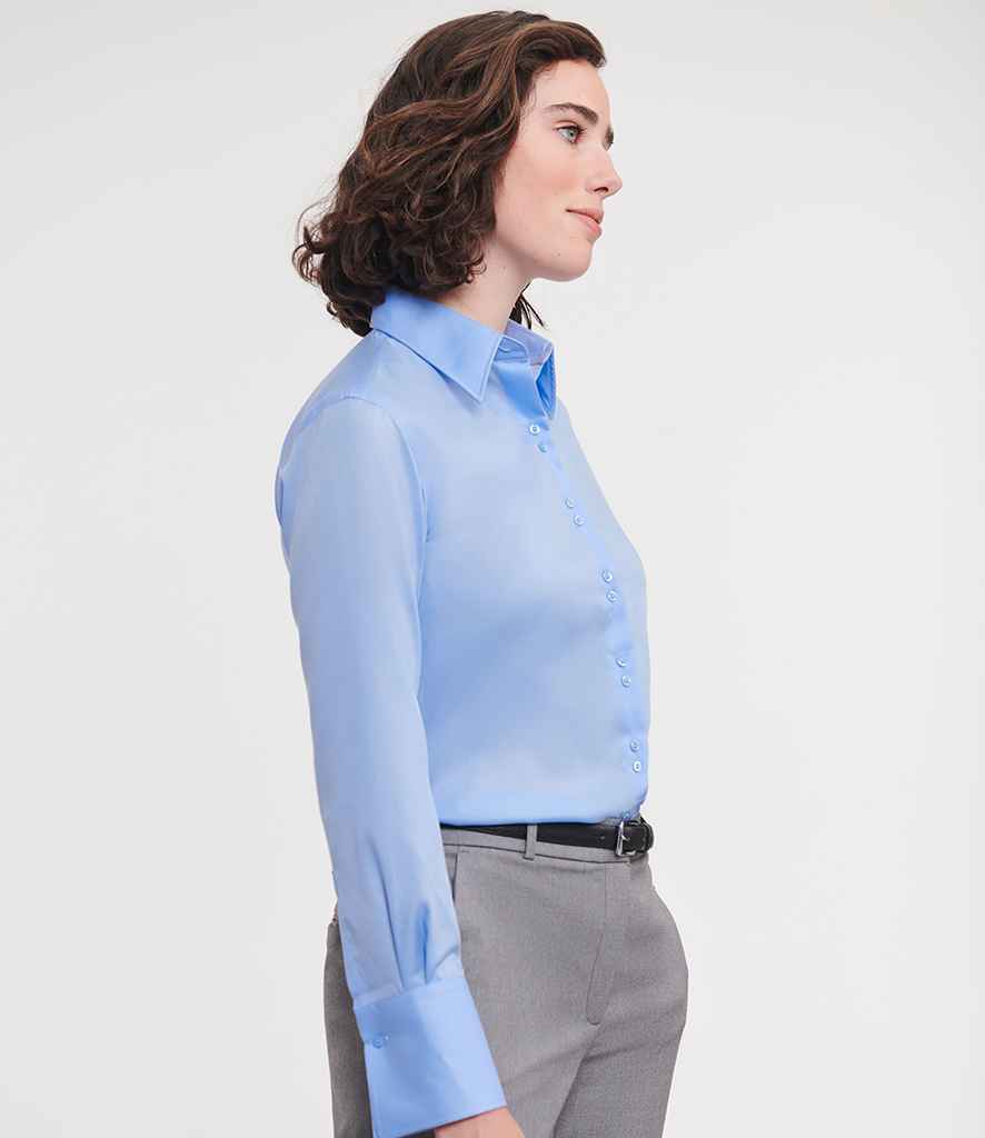 Russell Russell Athletic Collection Ladies Long Sleeve Ultimate Non-Iron Shirt Bright Sky
