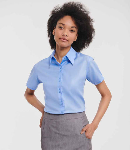 Russell Russell Athletic Collection Ladies Short Sleeve Ultimate Non-Iron Shirt Bright Sky