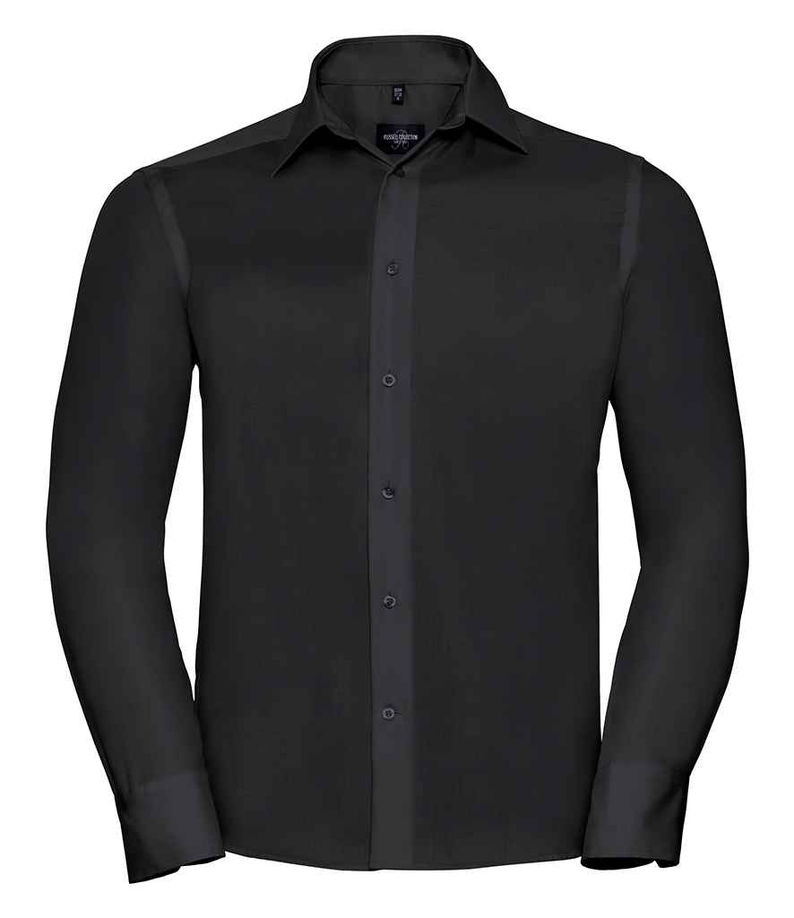Russell Athletic Collection Long Sleeve Tailored Ultimate Non-Iron Shirt in Black