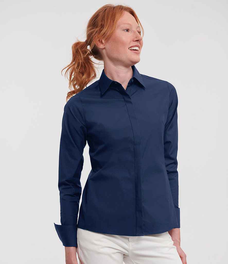 Russell Russell Athletic Collection Ladies Ultimate Stretch Shirt Bright Navy