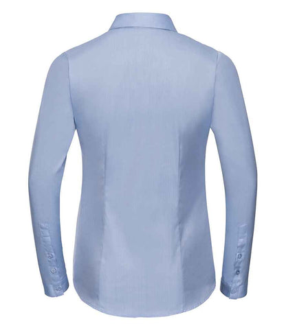 Russell Russell Athletic Collection Ladies Long Sleeve Herringbone Shirt Light Blue