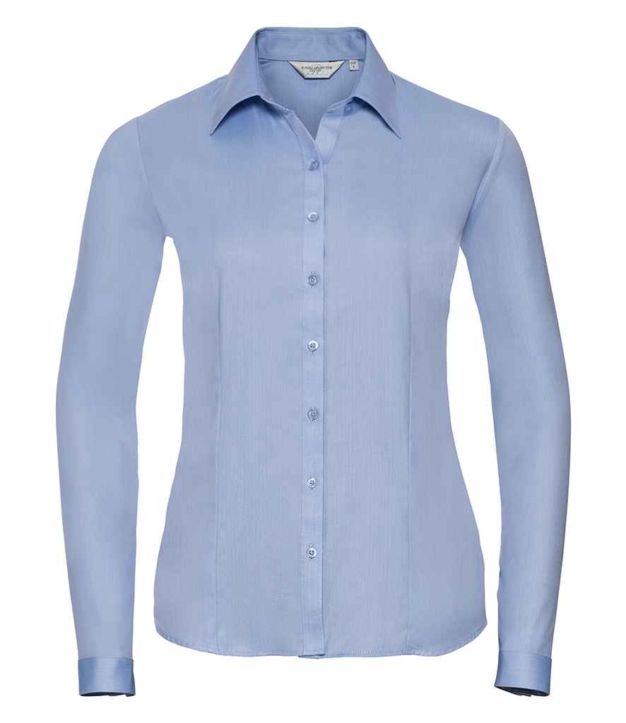 Russell Russell Athletic Collection Ladies Long Sleeve Herringbone Shirt Light Blue