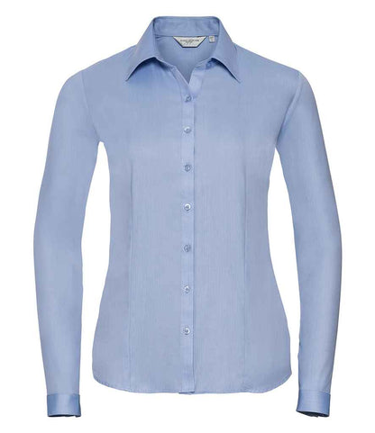 Russell Russell Athletic Collection Ladies Long Sleeve Herringbone Shirt Light Blue