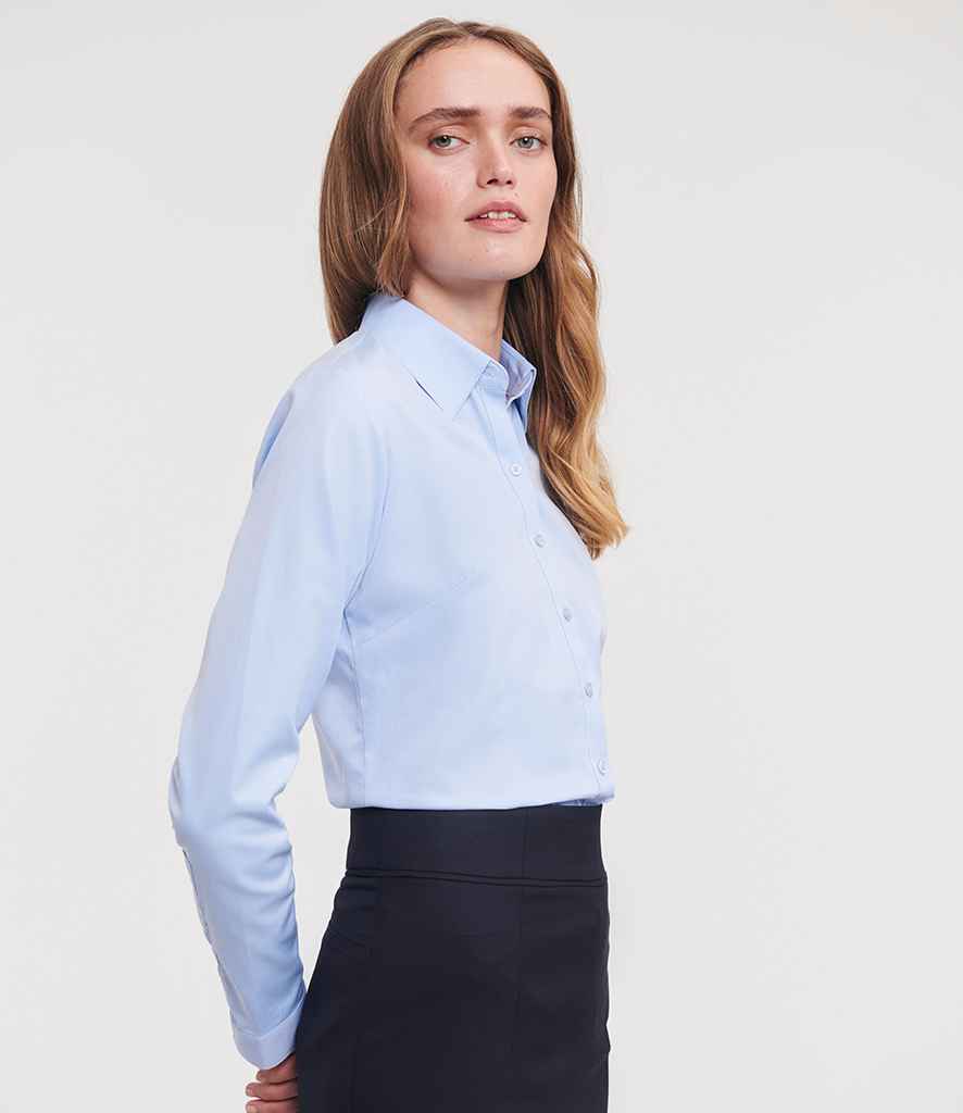 Russell Russell Athletic Collection Ladies Long Sleeve Herringbone Shirt Light Blue