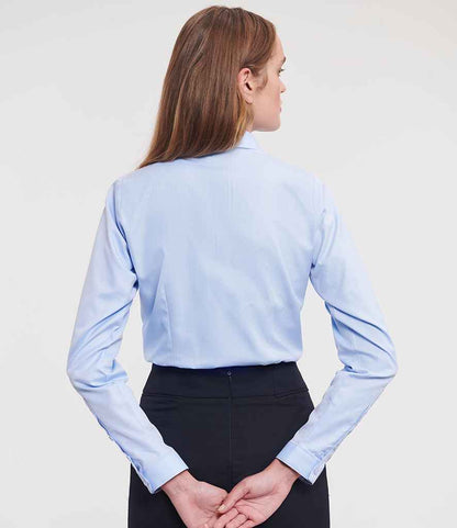 Russell Russell Athletic Collection Ladies Long Sleeve Herringbone Shirt Light Blue