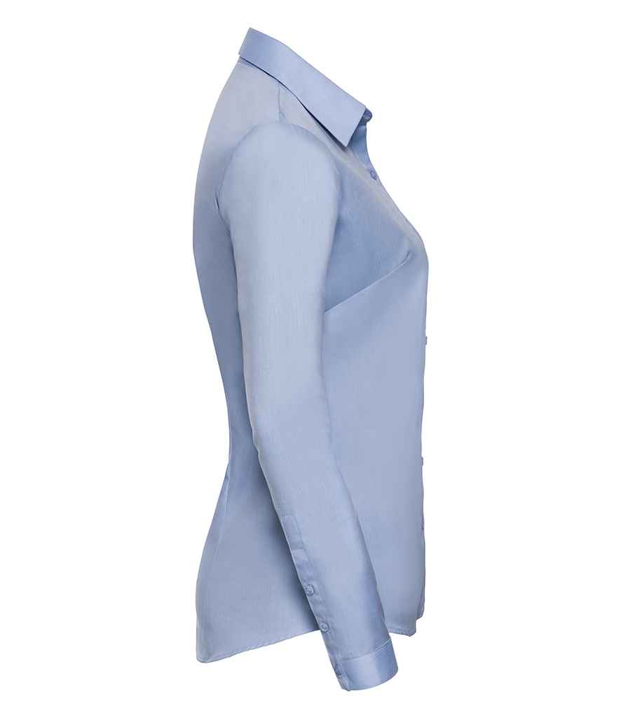 Russell Russell Athletic Collection Ladies Long Sleeve Herringbone Shirt Light Blue