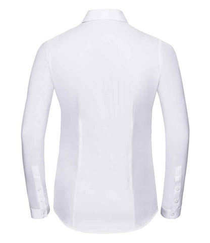 Russell Russell Athletic Collection Ladies Long Sleeve Herringbone Shirt White