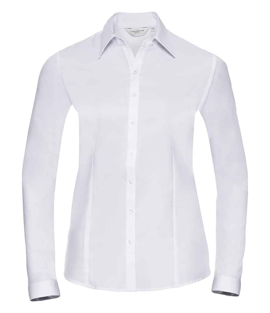 Russell Athletic Collection Ladies Long Sleeve Herringbone Shirt in White