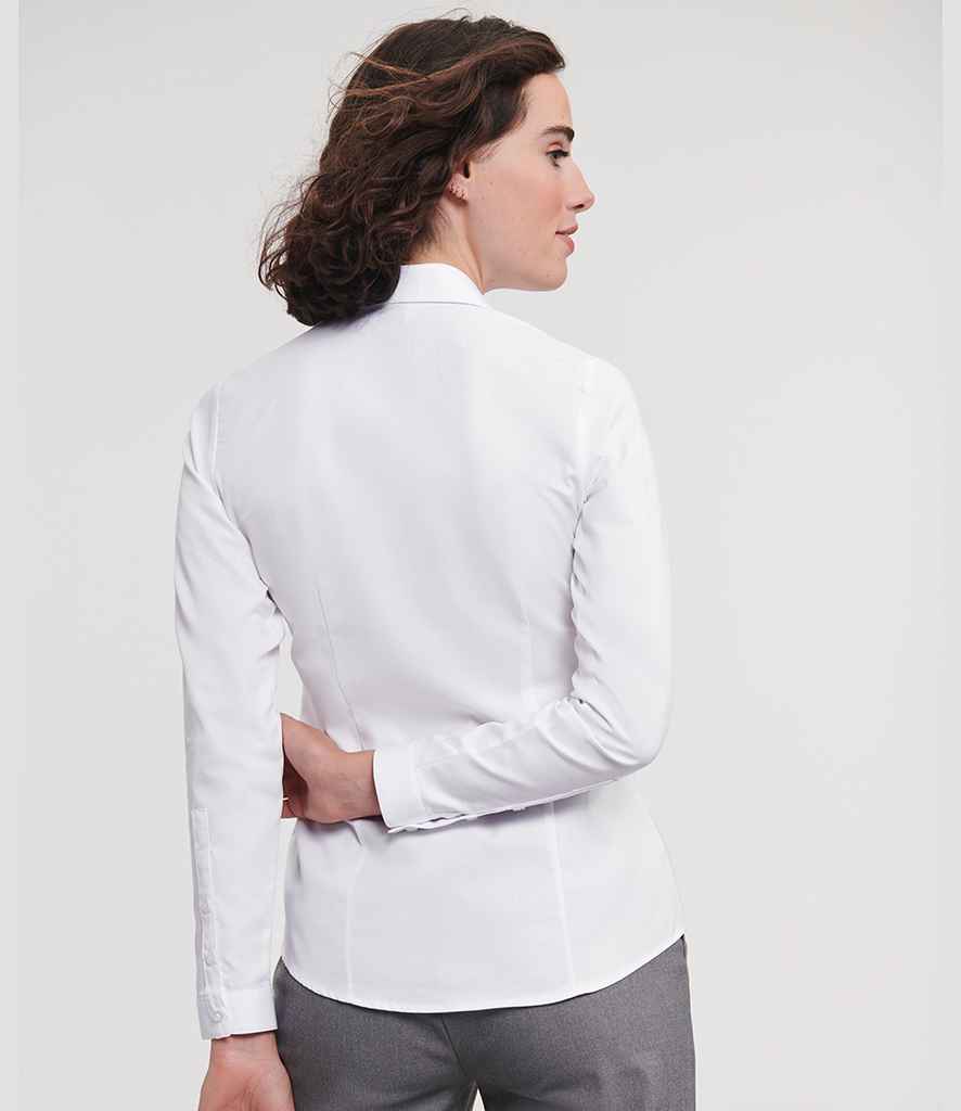 Russell Russell Athletic Collection Ladies Long Sleeve Herringbone Shirt White