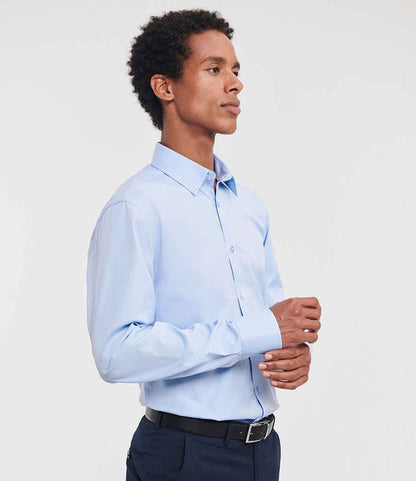 Russell Russell Athletic Collection Long Sleeve Herringbone Shirt Light Blue