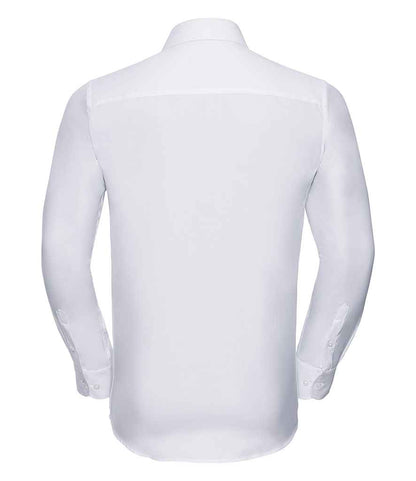 Russell Russell Athletic Collection Long Sleeve Herringbone Shirt White