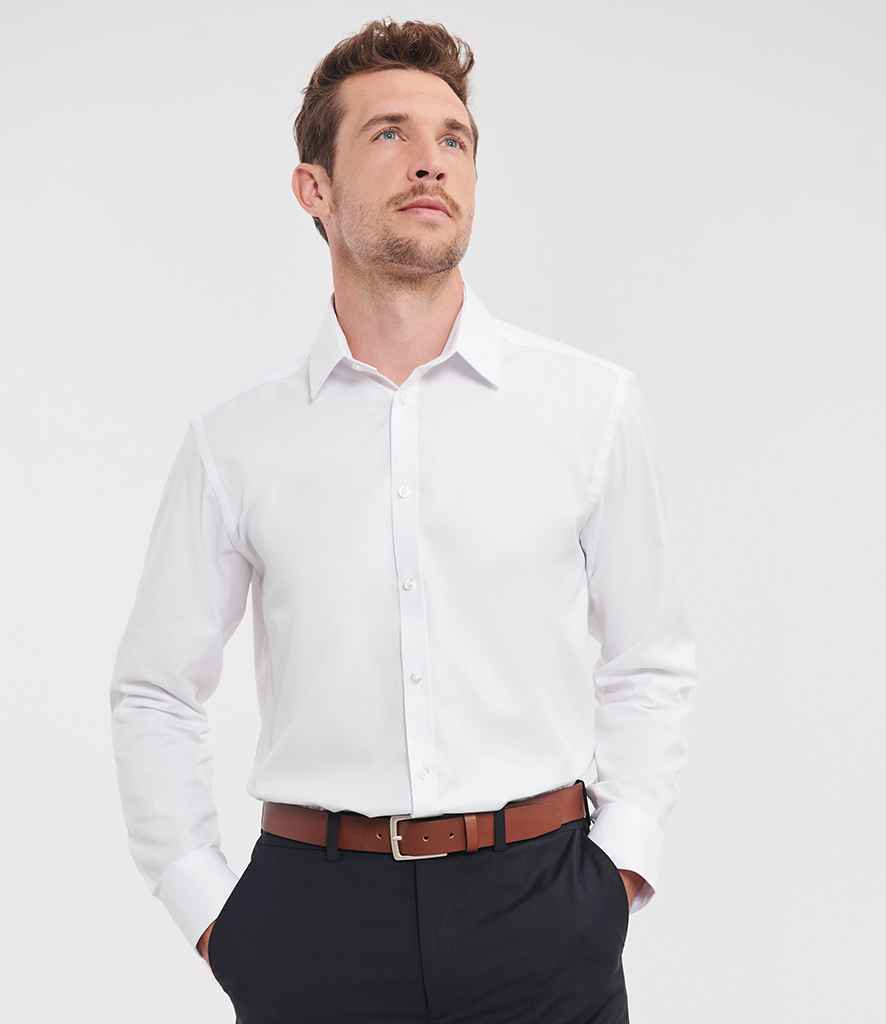 Russell Russell Athletic Collection Long Sleeve Herringbone Shirt White
