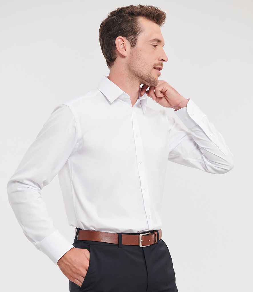 Russell Russell Athletic Collection Long Sleeve Herringbone Shirt White