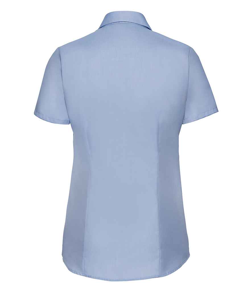 Russell Russell Athletic Collection Ladies Short Sleeve Herringbone Shirt Light Blue
