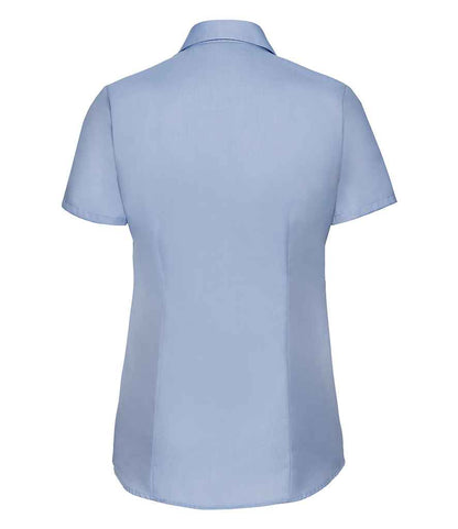 Russell Russell Athletic Collection Ladies Short Sleeve Herringbone Shirt Light Blue