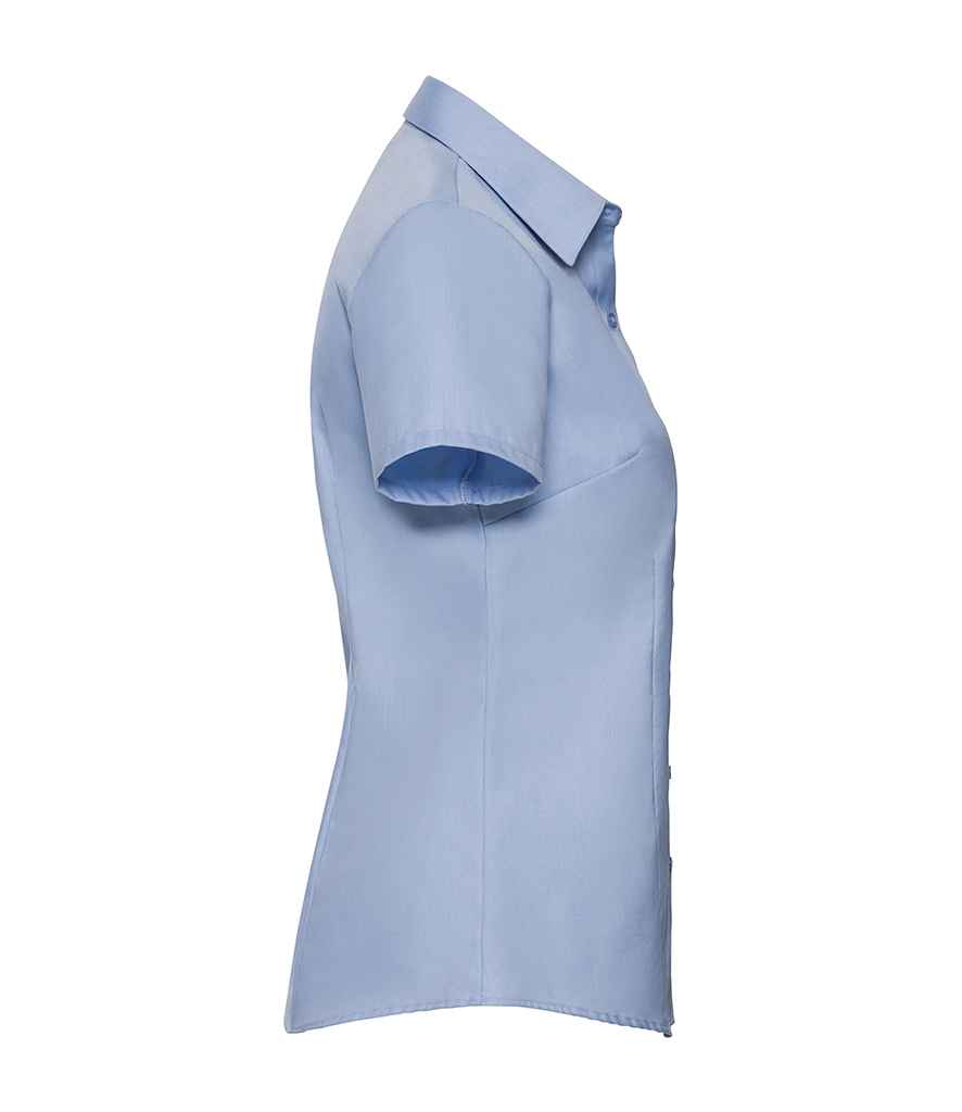 Russell Russell Athletic Collection Ladies Short Sleeve Herringbone Shirt Light Blue