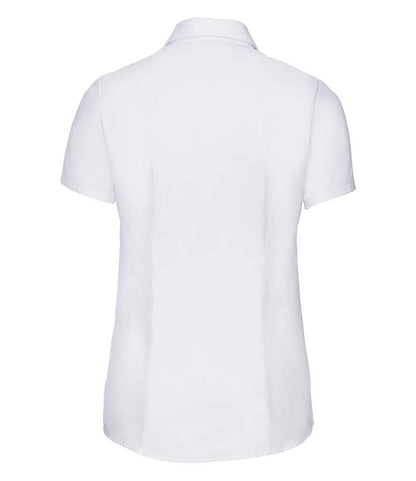 Russell Russell Athletic Collection Ladies Short Sleeve Herringbone Shirt White