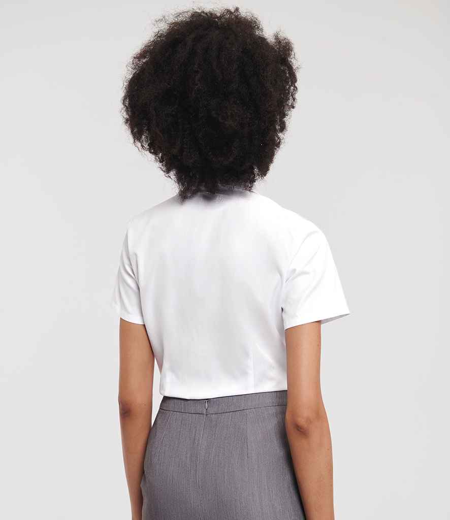 Russell Russell Athletic Collection Ladies Short Sleeve Herringbone Shirt White