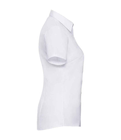 Russell Russell Athletic Collection Ladies Short Sleeve Herringbone Shirt White