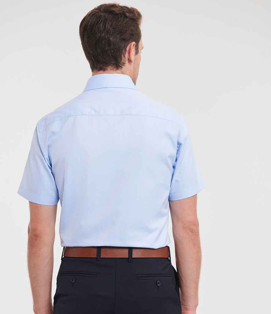 Russell Russell Athletic Collection Short Sleeve Herringbone Shirt Light Blue