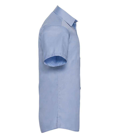 Russell Russell Athletic Collection Short Sleeve Herringbone Shirt Light Blue