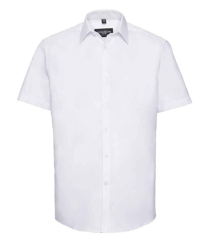 Russell Athletic Collection Short Sleeve Herringbone Shirt in White