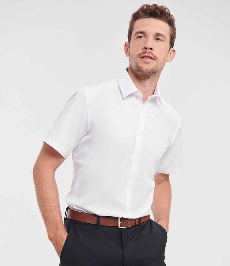 Russell Russell Athletic Collection Short Sleeve Herringbone Shirt White