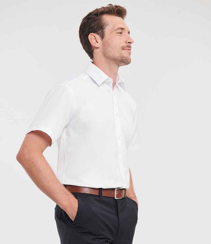 Russell Russell Athletic Collection Short Sleeve Herringbone Shirt White