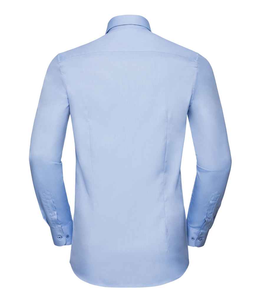 Russell Russell Athletic Collection Long Sleeve Contrast Herringbone Shirt Light Blue/Mid Blue