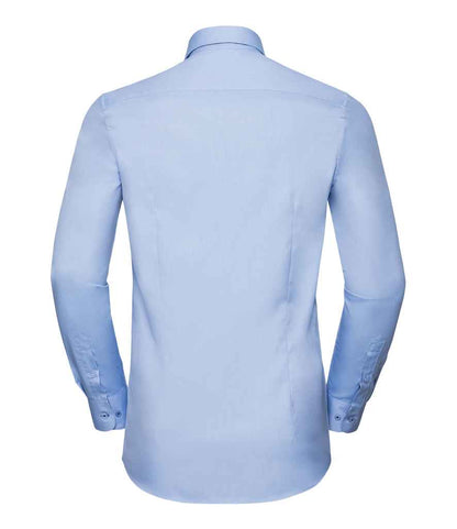 Russell Russell Athletic Collection Long Sleeve Contrast Herringbone Shirt Light Blue/Mid Blue
