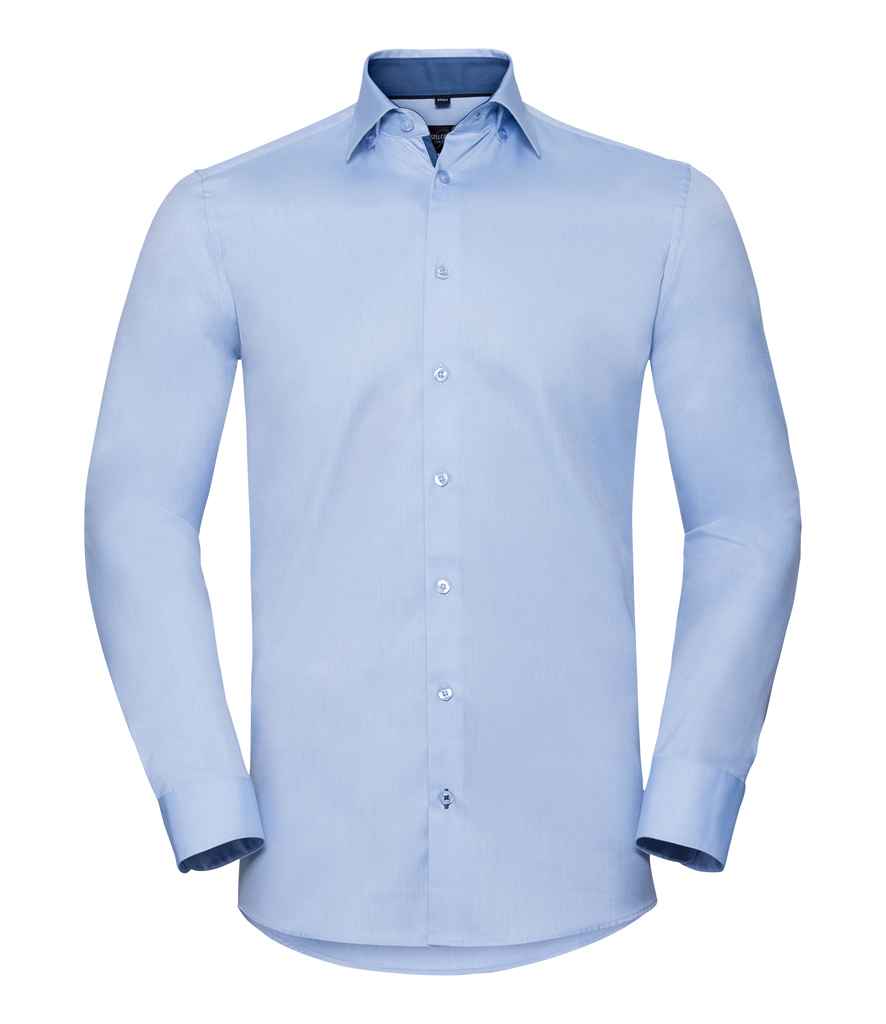 Russell Russell Athletic Collection Long Sleeve Contrast Herringbone Shirt Light Blue/Mid Blue