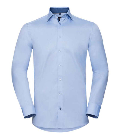 Russell Russell Athletic Collection Long Sleeve Contrast Herringbone Shirt Light Blue/Mid Blue