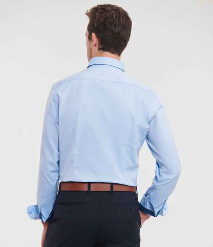 Russell Russell Athletic Collection Long Sleeve Contrast Herringbone Shirt Light Blue/Mid Blue