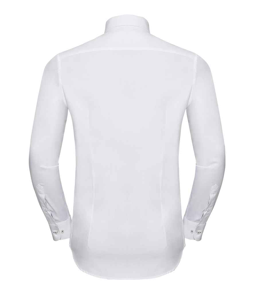 Russell Russell Athletic Collection Long Sleeve Contrast Herringbone Shirt White/Silver