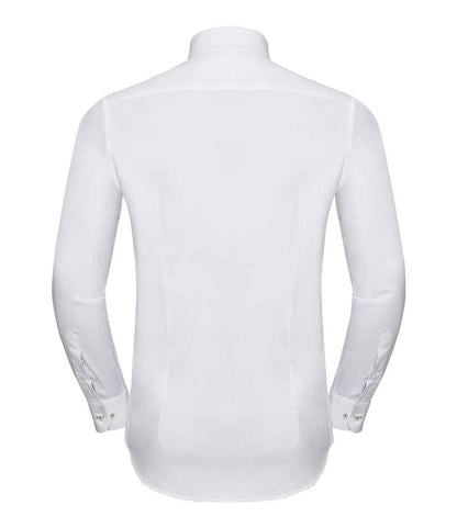 Russell Russell Athletic Collection Long Sleeve Contrast Herringbone Shirt White/Silver