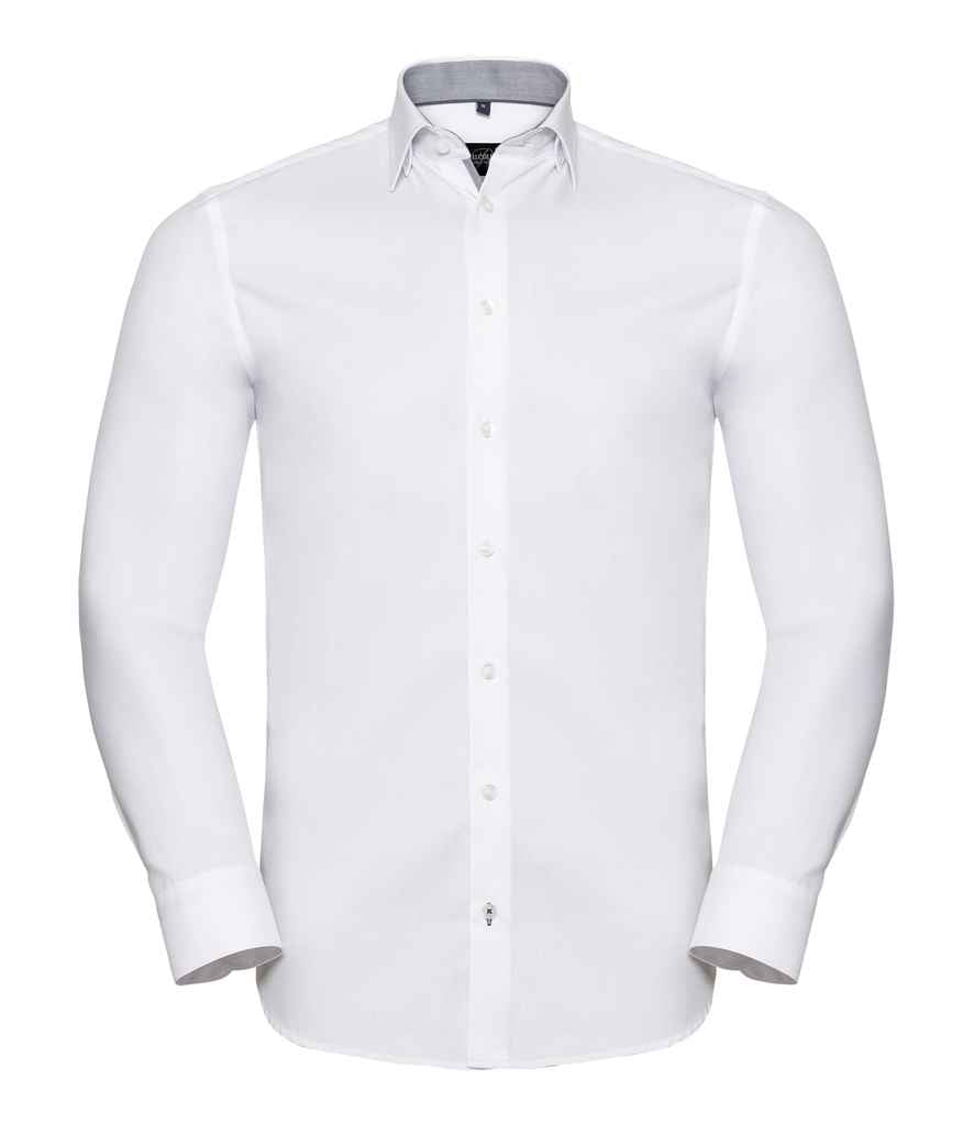 Russell Athletic Collection Long Sleeve Contrast Herringbone Shirt