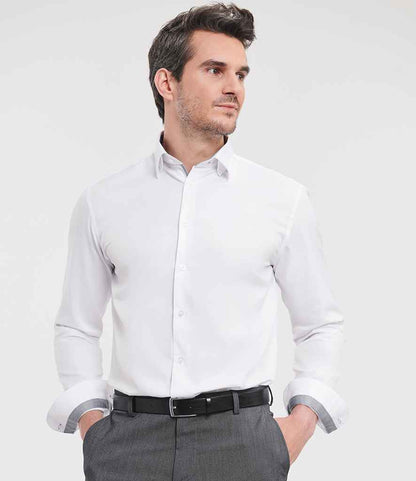 Russell Russell Athletic Collection Long Sleeve Contrast Herringbone Shirt