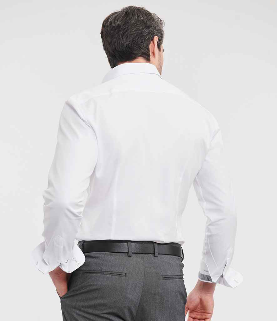 Russell Russell Athletic Collection Long Sleeve Contrast Herringbone Shirt White/Silver