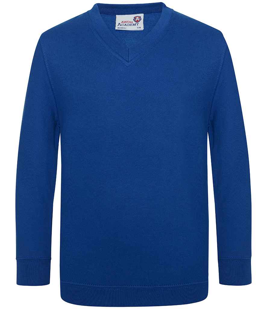 AWDis Academy Kids V Neck Sweatshirt in Deep Royal
