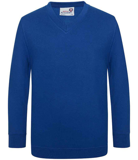 AWDis Academy Kids V Neck Sweatshirt in Deep Royal