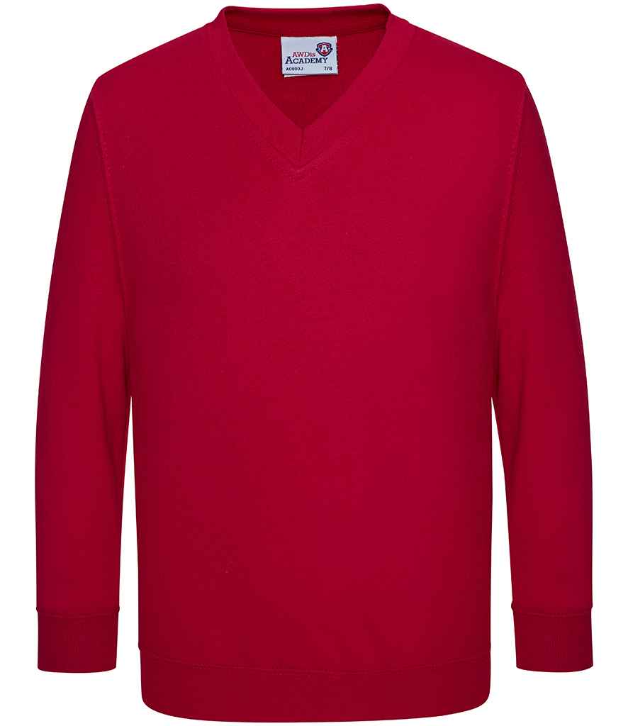 AWDis Academy Kids V Neck Sweatshirt in Red