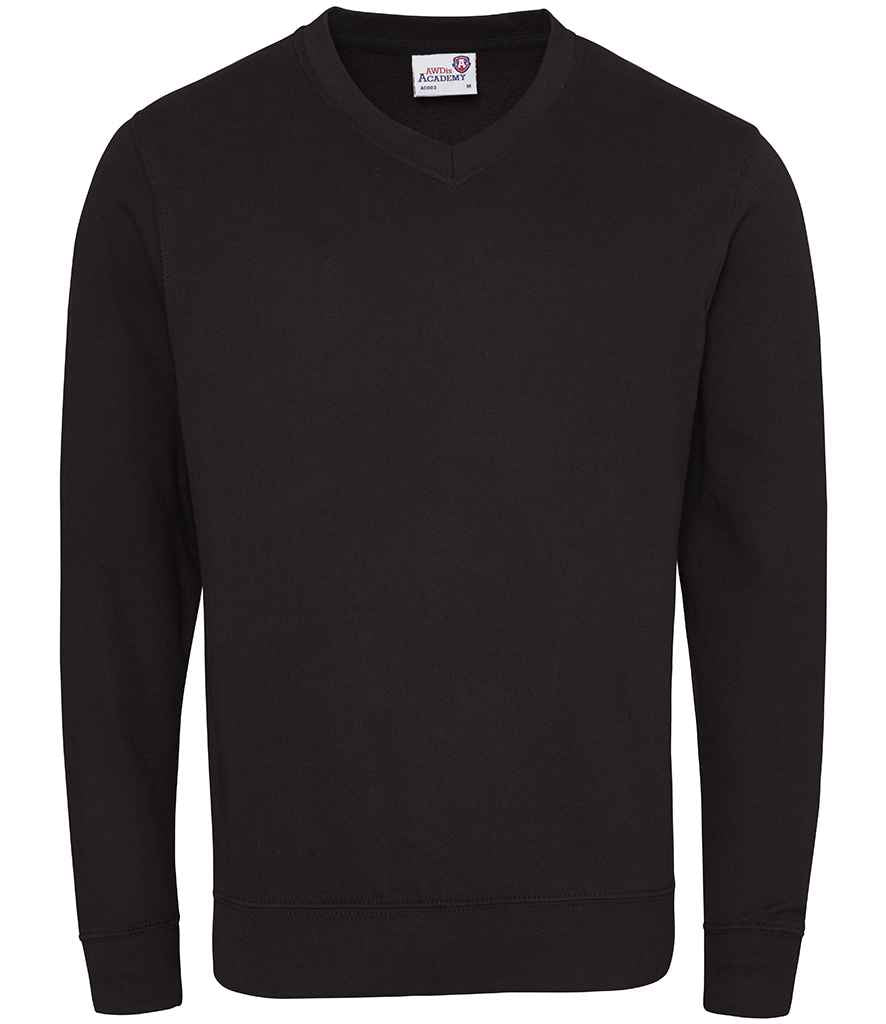 AWDis Academy Senior V Neck Sweatshirt in Black