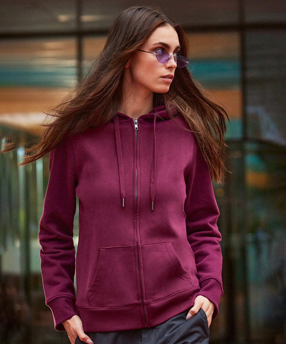 B&C Collection B&C Queen zipped hooded Asphalt*