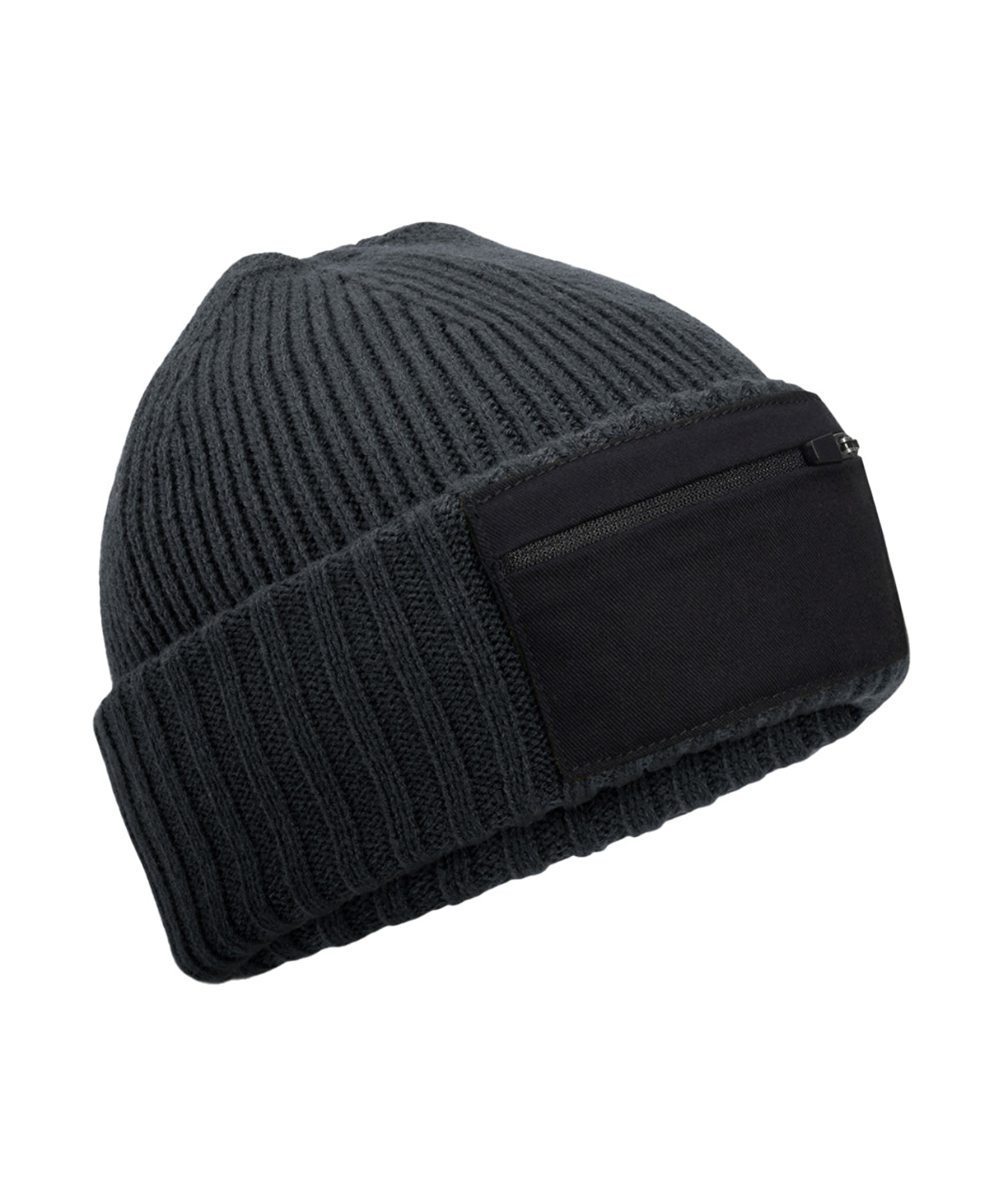 Beechfield Zip patch beanie Graphite Grey/Black
