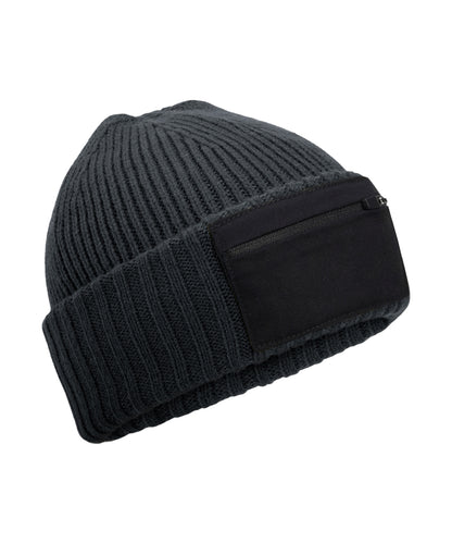Beechfield Zip patch beanie Graphite Grey/Black