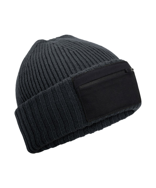 Beechfield Zip patch beanie Graphite Grey/Black